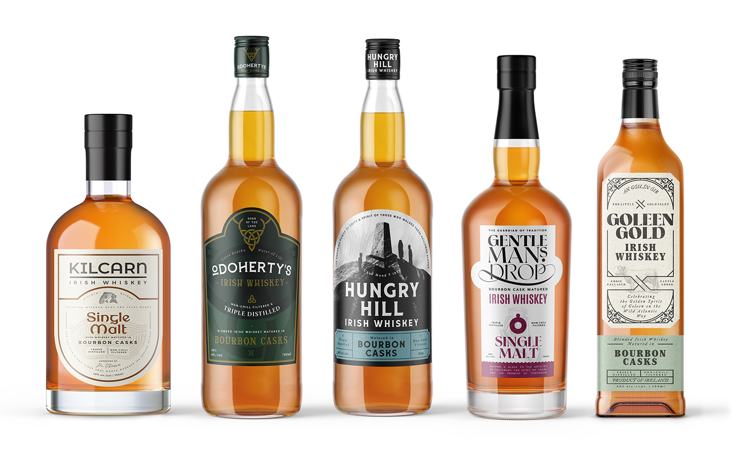 Irish whiskey bottles from recipes developed at Lighthouse Drinks